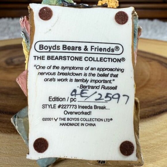 Vintage Boyds Bears Ineeda Break Overworked Bearstone Collection Figurine - Picture 10 of 11